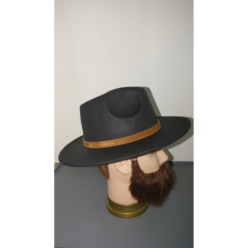 Fedora Hat Mens OS Black Excellent Wide Brim Faux Leather Band
